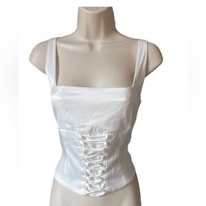 White Satin Corset Top with Square Neck Large